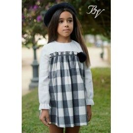Blanca Valiente Winter Girl Beige Dress Gray Squares