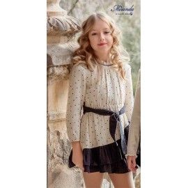 Miranda Winter Girl Beige and Black Dress Stars