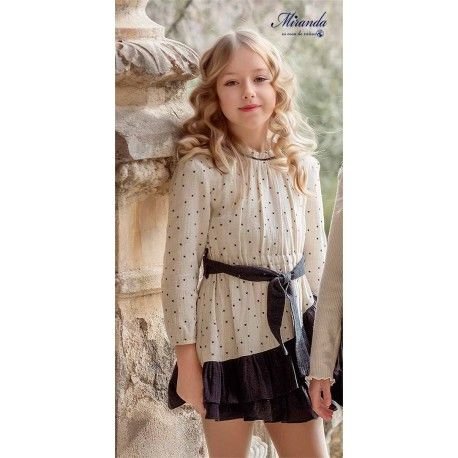 Miranda Invierno Vestido niña Beige y Negro Estrellas
