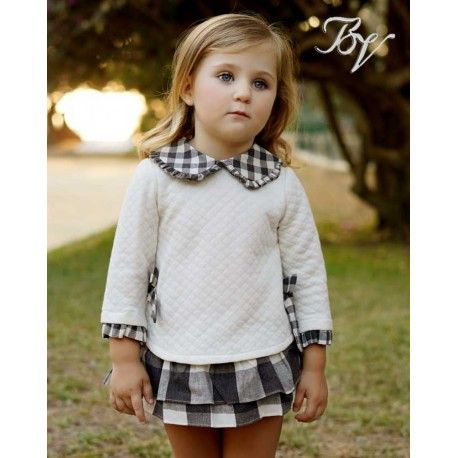 Blanca Valiente Winter Baby Girl Beige Set Gray Squares