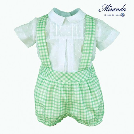 Miranda Verano Conjunto bebé niño Blanco y Vichy Verde