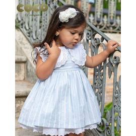 Coco Ceremonia Verano Vestido bebé niña Rayas Azules y Blancas