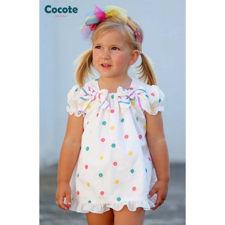 Cocote Summer Baby Girl White Dress Multicolor Spots