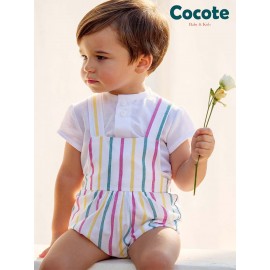 Cocote Summer Baby Boy White Set Stripped Overalls