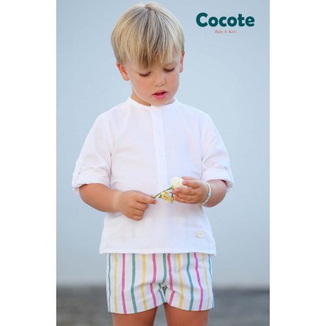 Cocote Verano Conjunto niño Blanco con Short a Rayas