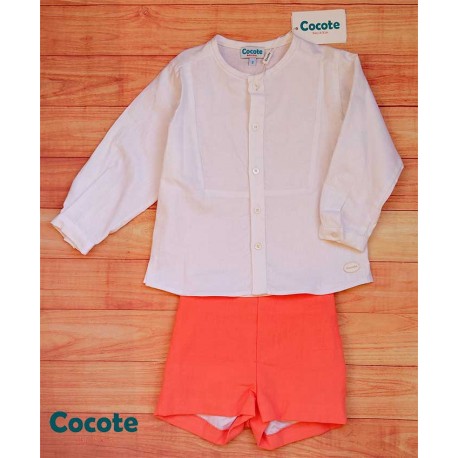 Cocote Verano Conjunto niño Blanco y Coral
