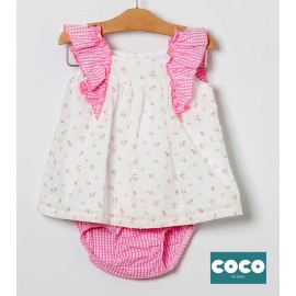 Coco Acqua Summer Baby Girl White Dress Fuchsia Squares