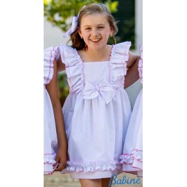 Babiné Verano Vestido niña Blanco con Lazo Rosa