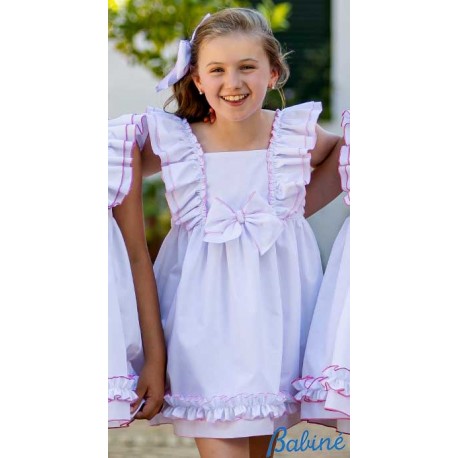 Babiné Summer Girl White Dress with Tie Pink