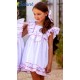 Babiné Verano Vestido niña Blanco con Lazo Coral