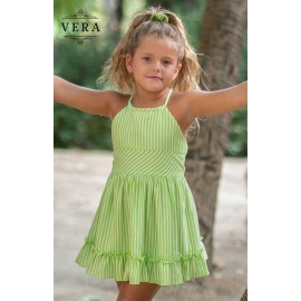 Vera Verano Vestido niña Rayas Verdes