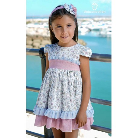 DBB Collection Verano Vestido niña Rosa y Azul Estampado