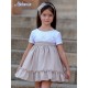 Nekenia Summer Girl Ceremony White and Brown Dress Linen