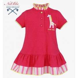 Nel Blu Summer Baby Girl Fuchsia Dress Giraffe