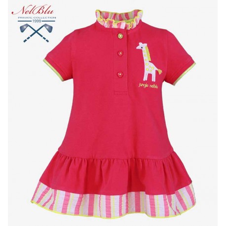 Nel Blu Summer Baby Girl Fuchsia Dress Giraffe