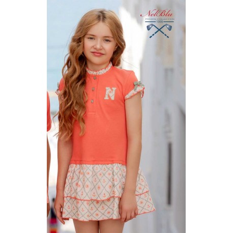 Nel Blu Verano Vestido niña Coral Volantes