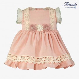 Miranda Verano Vestido bebé niña Ceremonia Rosa con Tul Blanco