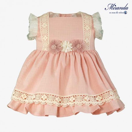 Miranda Verano Vestido bebé niña Ceremonia Rosa con Tul Blanco