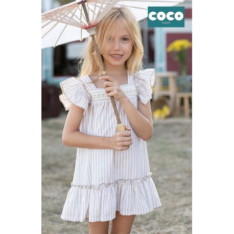 Coco Acqua Verano Vestido niña Rayas Tostado