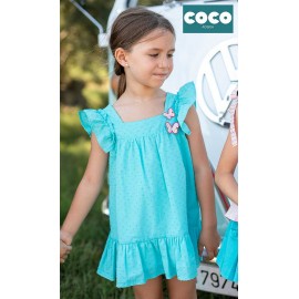 Coco Acqua Verano Vestido niña Plumeti Turquesa