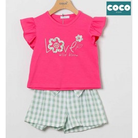 Coco Acqua Verano Conjunto niña Fucsia y Cuadros Verdes