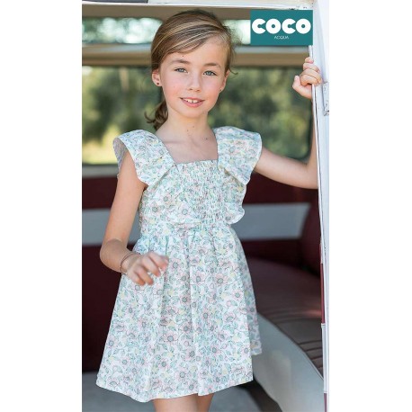 Coco Acqua Verano Vestido niña Estampado Frunce