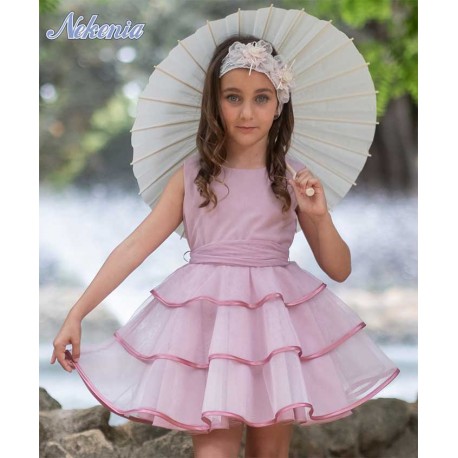 Nekenia Summer Girl Ceremony Dark Pink Dress Ruffles