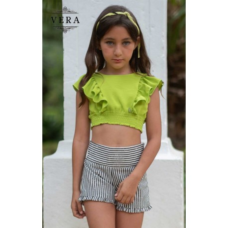 Vera Verano Conjunto niña Verde Pistacho y Rayas