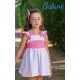 Babiné Verano Vestido niña Blanco Piqué Rosa Flúor
