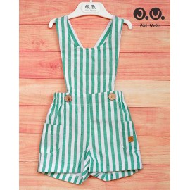 Jose Varon Summer Boy Overalls Green Stripes