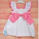 Babiné Verano Vestido niña Blanco Piqué Rosa Flúor