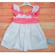 Babiné Verano Vestido niña Blanco Piqué Rosa Flúor