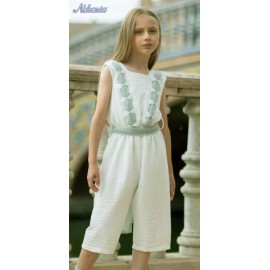 Nekenia Verano Mono niña Ceremonia Blanco Pasacintas Verde