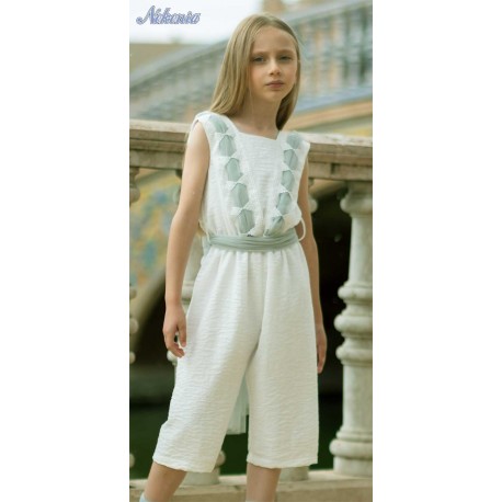 Nekenia Summer Girl Ceremony White Romper Green Tulle