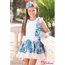 Debesos Summer Girl Green Dress Roses