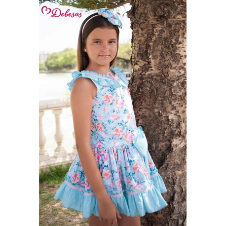Debesos Summer Girl Light Blue Dress Flowers