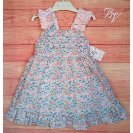 Blanca Valiente Verano Vestido niña Mariposas y Flores