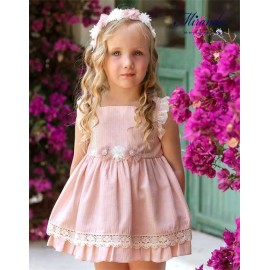Miranda Verano Vestido niña Ceremonia Rosa con Tul Blanco