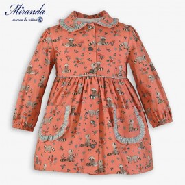 Miranda Winter Girl Corale Dress Raccoons