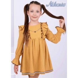 Nekenia Winter Girl Crinkled Ocher Dress