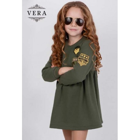 Vera Winter Girl Green Military Dress