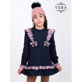 Vera Winter Girl Navy Dress Stripes