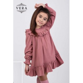 Vera Invierno Vestido niña Pana Rosa Cuello Engomado