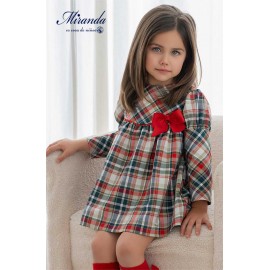 Miranda Winter Girl Dress Squares with Red Tie