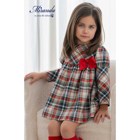 Miranda Invierno Vestido niña Cuadros con Lazo Rojo