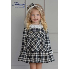 Miranda Winter Girl Dress Dark Gray Squares