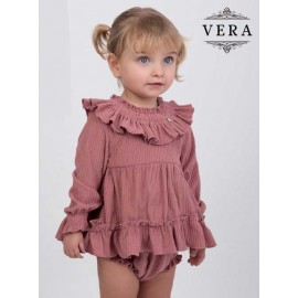 Vera Winter Baby Girl Pink Corduroy Set Shirred Collar