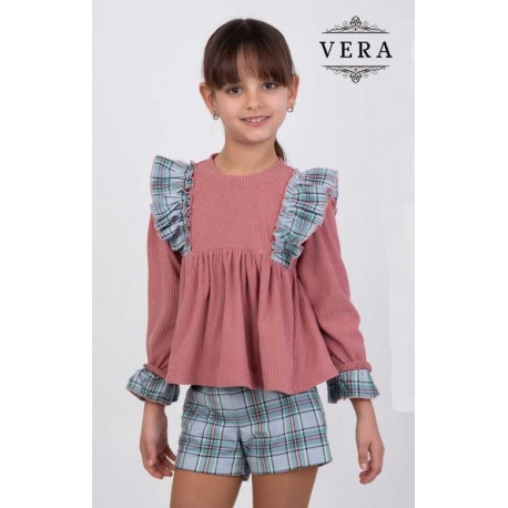 Vera Invierno Conjunto niña Pana Rosa Cuadros