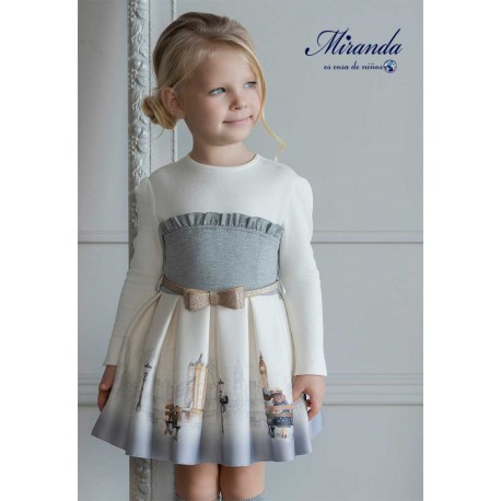 Miranda Winter Girl Beige and Gray Dress