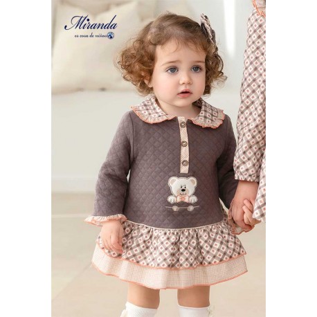 Miranda Winter Baby Girl Brown Dress Bear
